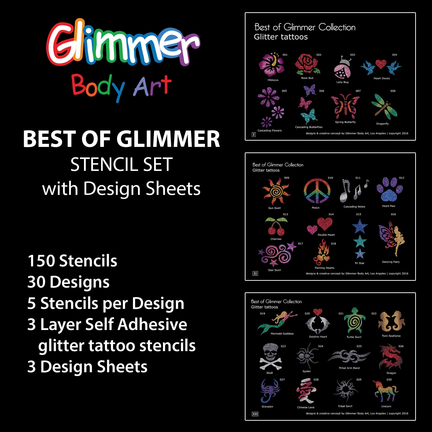 BEST OF GLIMMER Stencil Set with Design Sheets - Glimmer Body Art