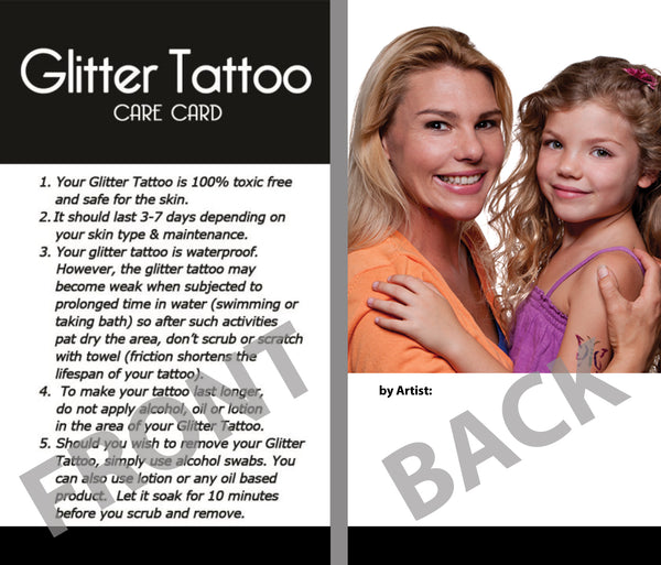 Glitter Tattoo Care Cards (200)