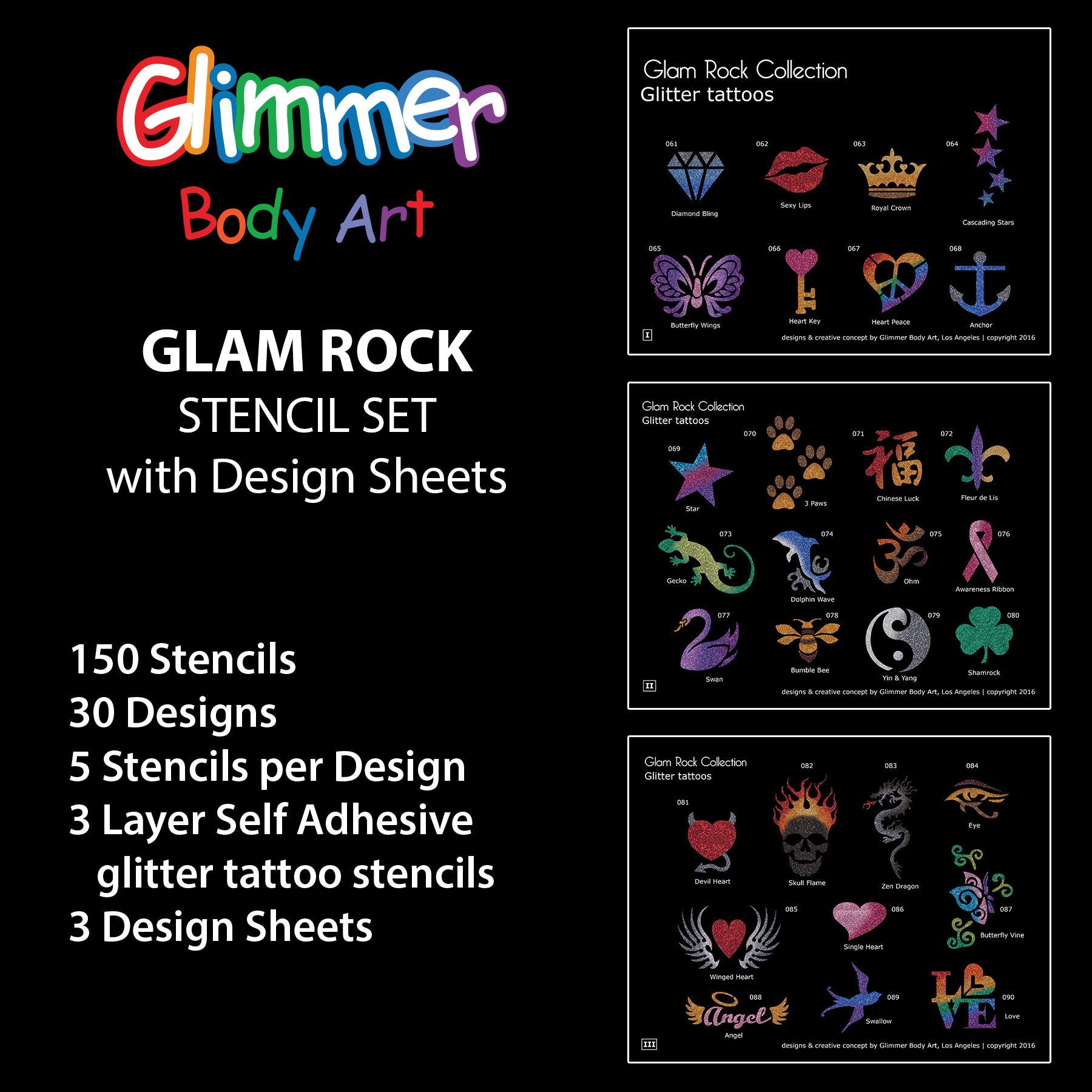 Glitter Tattoo Stencil Set  GLIMMER BODY ART Glam Rock Stencil Set  Jest  Paint  Face Paint Store