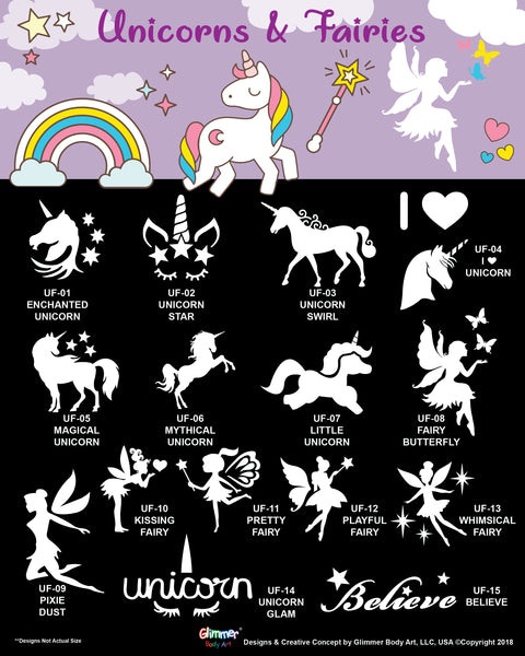 UNICORNS & FAIRIES STENCIL SET with POSTER